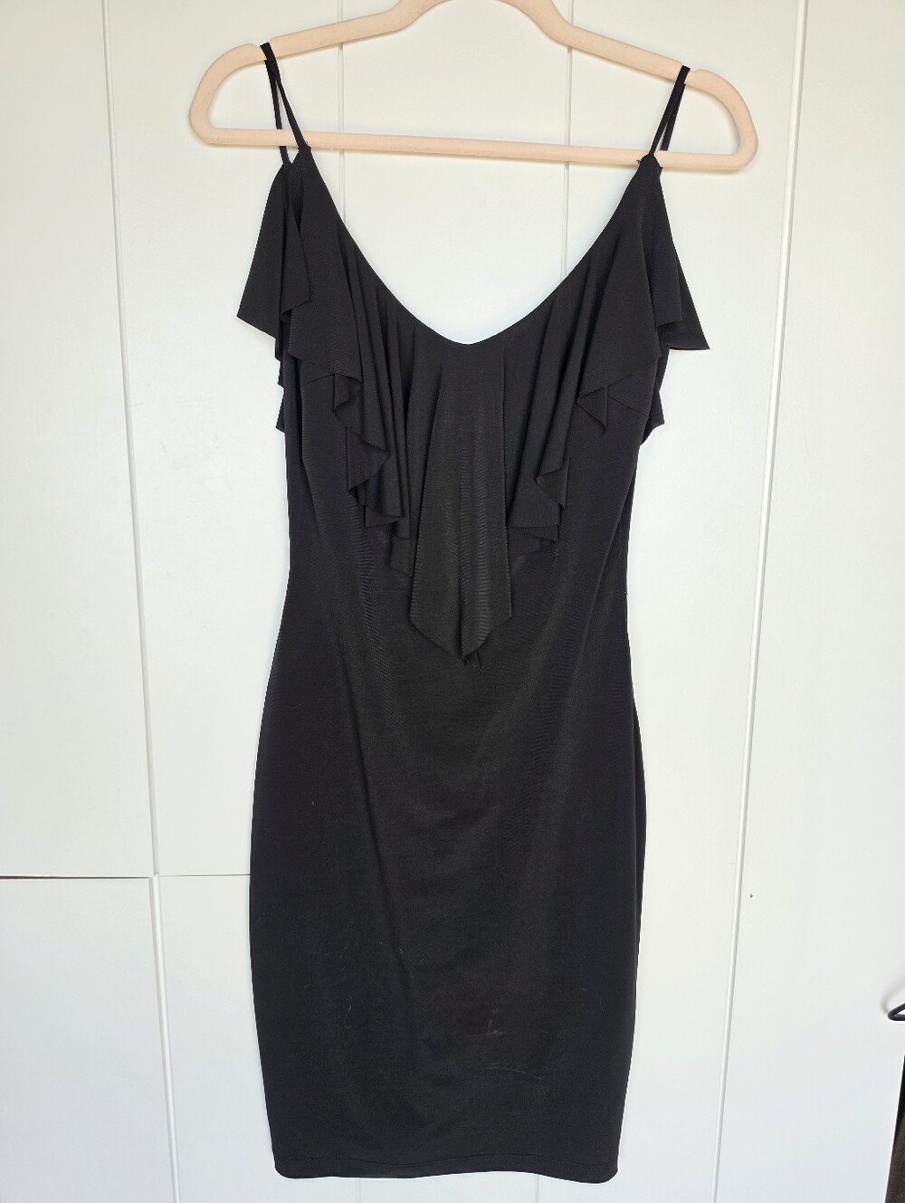 Cache Black Cocktail Spaghetti Strap Ruffle Dress